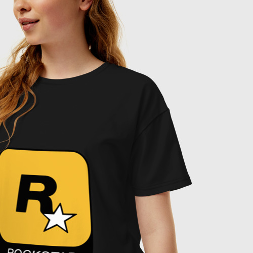 Женская футболка хлопок Oversize Rockstar , цвет черный - фото 3