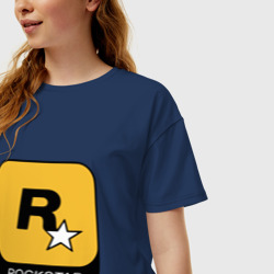 Женская футболка хлопок Oversize Rockstar  - фото 2