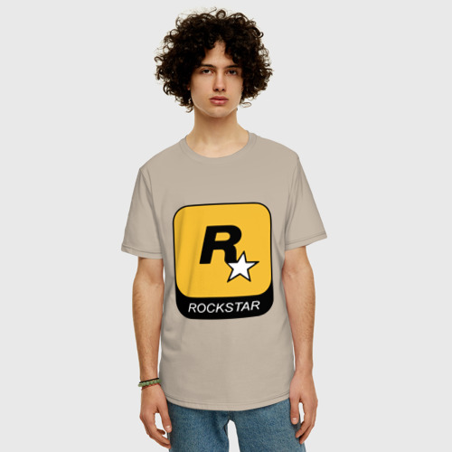 Мужская футболка хлопок Oversize Rockstar , цвет миндальный - фото 3