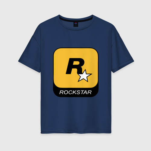 Женская футболка хлопок Oversize Rockstar , цвет темно-синий
