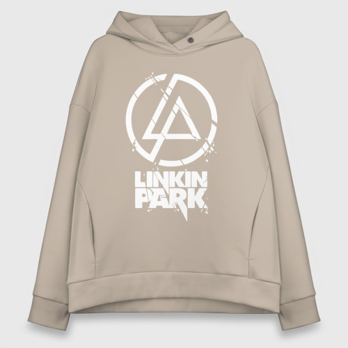 Женское худи Oversize хлопок с принтом Linkin Park - white, вид спереди #2