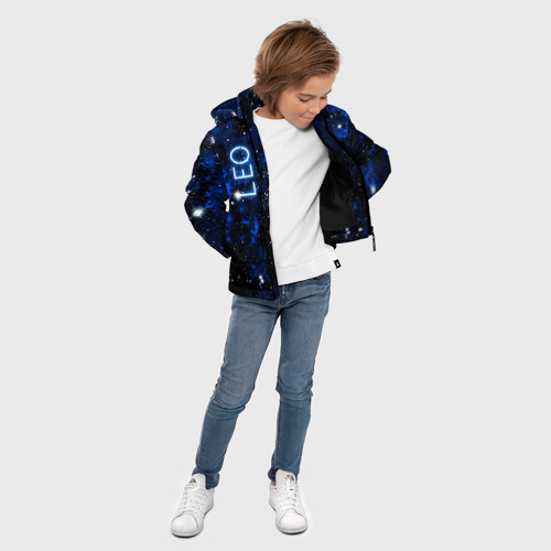 Зимняя куртка для мальчиков 3D Лев - знак зодиака на тёмном фоне, цвет черный - фото 5