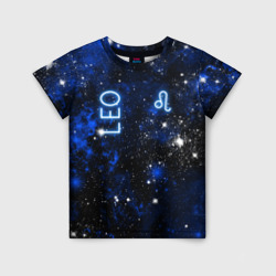 Детская футболка 3D Лев - знак зодиака на тёмном фоне