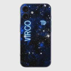 Чехол для iPhone 16 силиконовый с защитой камеры Дева - знак зодиака на тёмном фоне
