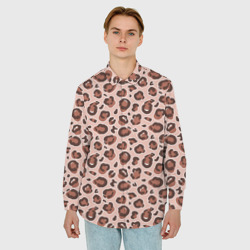 Мужская рубашка oversize 3D Коричневый леопардовый узор - фото 2
