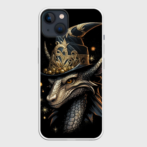 Чехол для iPhone 14 Plus с принтом Дракон новогоднего волшебства, вид спереди №1
