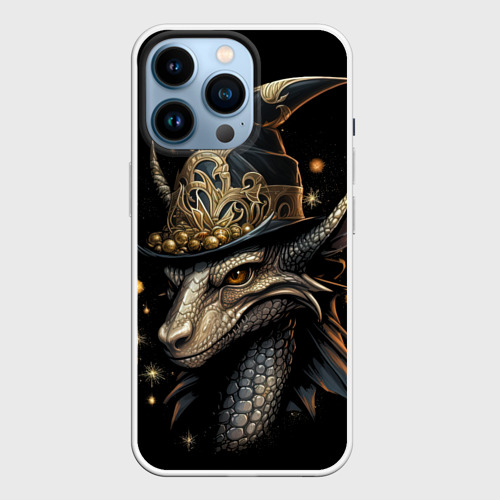 Чехол для iPhone 14 Pro с принтом Дракон новогоднего волшебства, вид спереди №1