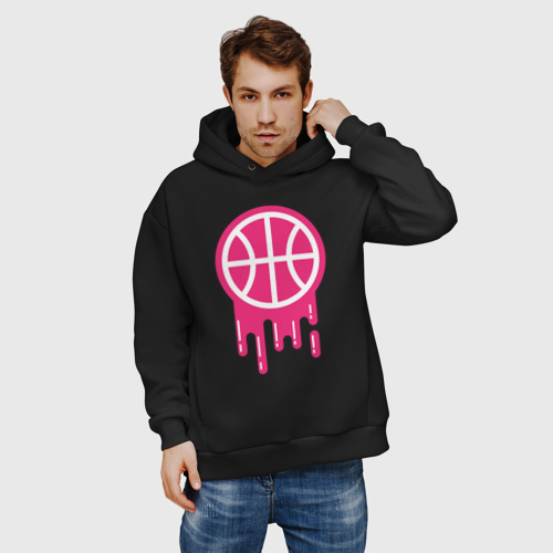 Мужское худи Oversize хлопок Pink basketball, цвет черный - фото 3