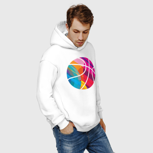 Мужское худи Oversize хлопок Basketball colors, цвет белый - фото 7