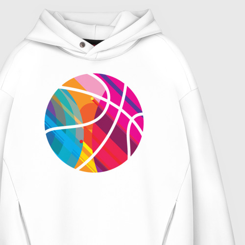 Мужское худи Oversize хлопок Basketball colors, цвет белый - фото 4