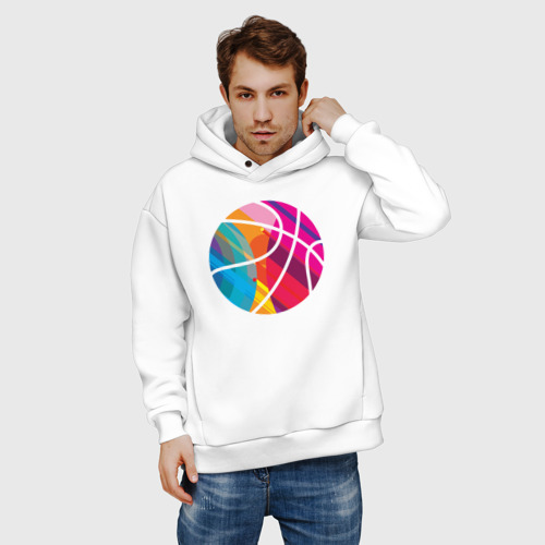 Мужское худи Oversize хлопок Basketball colors, цвет белый - фото 3