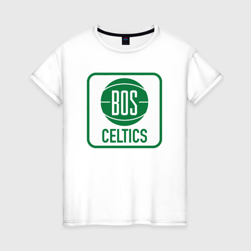 Женская футболка хлопок с принтом Bos Celtics, вид спереди #2