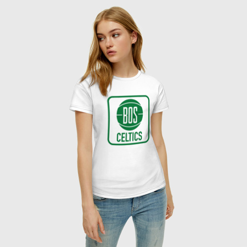 Женская футболка хлопок с принтом Bos Celtics, фото на моделе #1