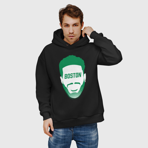 Мужское худи Oversize хлопок Boston Tatum, цвет черный - фото 3