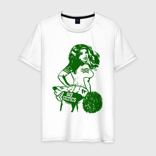 Мужская футболка из хлопка с принтом Go Celtics, вид спереди №1