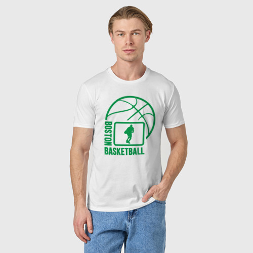 Мужская футболка хлопок Boston basketball, цвет белый - фото 3