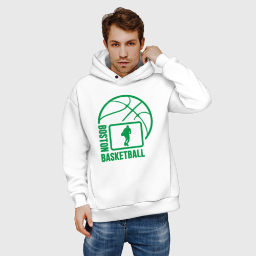 Мужское худи Oversize хлопок Boston basketball, цвет белый - фото 3