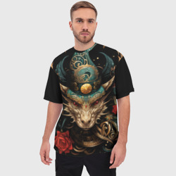 Мужская футболка oversize 3D Дракон новогодней ёлки - фото 2
