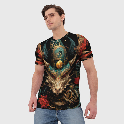 Мужская футболка 3D Дракон новогодней ёлки, цвет 3D печать - фото 3