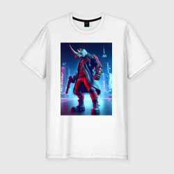 Мужская футболка хлопок Slim Крутой носорог с пистолетом - киберпанк