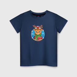 Детская футболка хлопок Новогодний олень с гирляндой