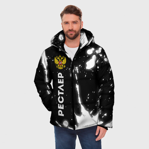 Мужская зимняя куртка 3D Рестлер из России и герб РФ по-вертикали, цвет черный - фото 3