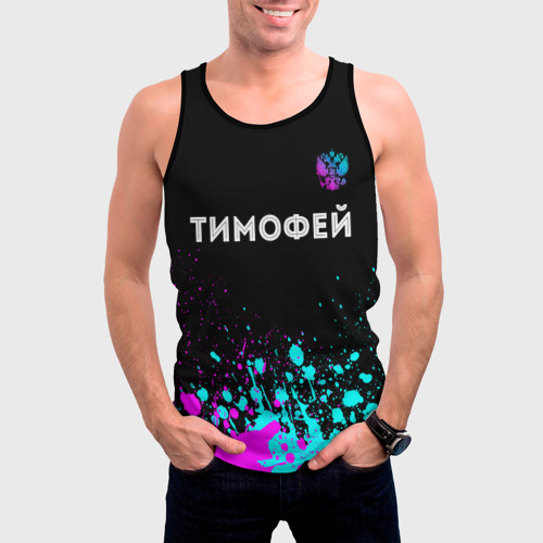 Мужская майка 3D Тимофей и неоновый герб России посередине, цвет 3D печать - фото 3