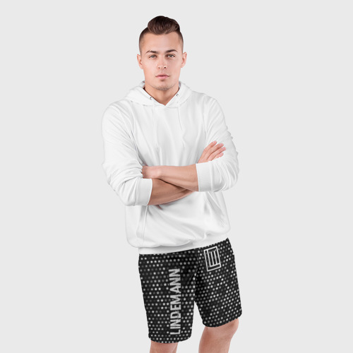 Мужские шорты спортивные с принтом Lindemann glitch на темном фоне вертикально, фото #4