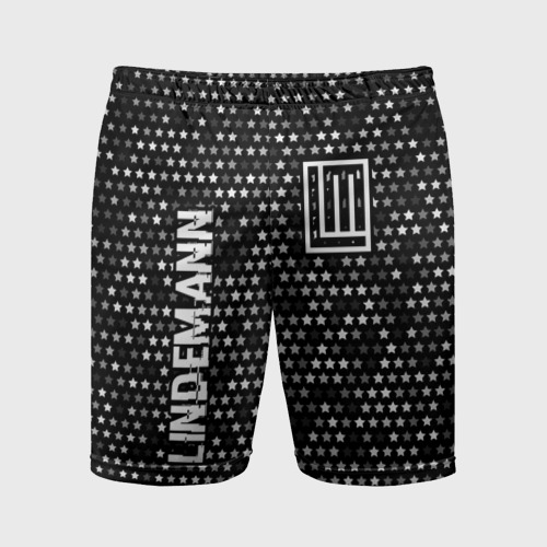 Мужские шорты спортивные с принтом Lindemann glitch на темном фоне вертикально, вид спереди #2