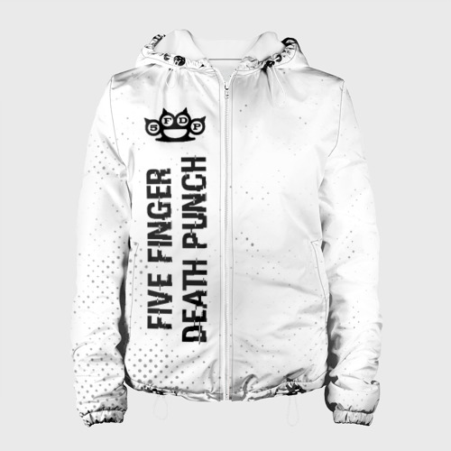 Женская куртка 3D с принтом Five Finger Death Punch glitch на светлом фоне по-вертикали, вид спереди #2