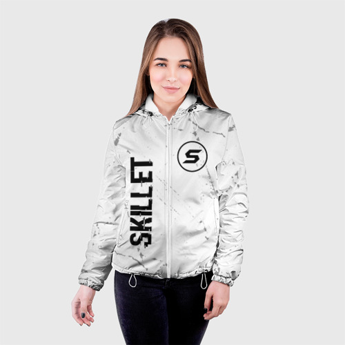 Женская куртка 3D Skillet glitch на светлом фоне вертикально, цвет белый - фото 3