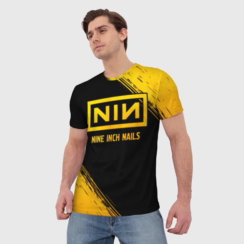 Мужская футболка 3D Nine Inch Nails - gold gradient, цвет 3D печать - фото 3