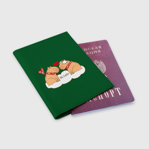 Обложка для паспорта матовая кожа Капибара: be capy, цвет зеленый - фото 3