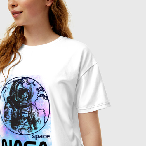 Женская футболка хлопок Oversize Космонавт nasa, цвет белый - фото 3