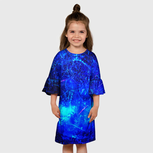 Детское платье 3D Синий лёд и снежинки , цвет 3D печать - фото 4