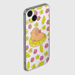 Чехол для iPhone 15 силиконовый с защитой камеры Капибара в листьях - фото 2