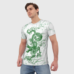 Мужская футболка 3D Зеленый дракон татуировка - фото 2
