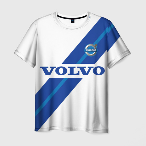 Мужская футболка 3D Volvo - white and blue, цвет 3D печать