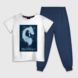 Детская пижама с белой футболкой Мононоке волчица