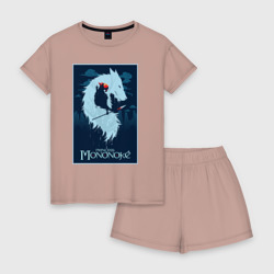Женская пижама с шортиками хлопок Мононоке волчица