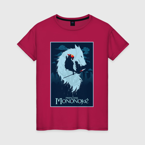 Женская футболка хлопок с принтом Мононоке волчица, вид спереди #2