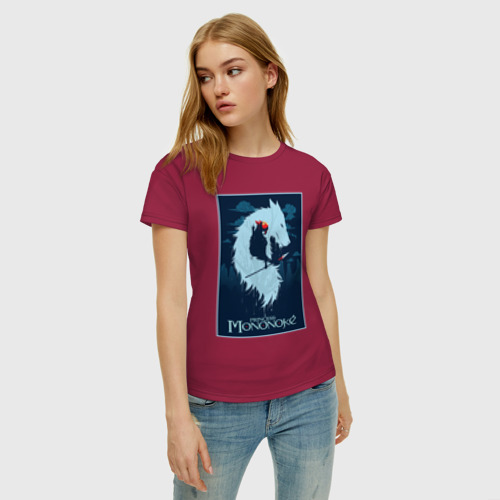 Женская футболка хлопок с принтом Мононоке волчица, фото на моделе #1