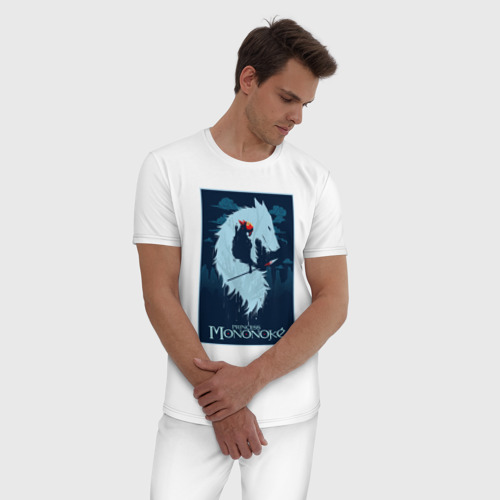 Мужская пижама хлопок Мононоке волчица, цвет белый - фото 3