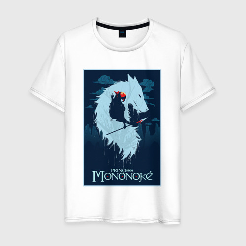 Мужская футболка из хлопка с принтом Мононоке волчица, вид спереди №1