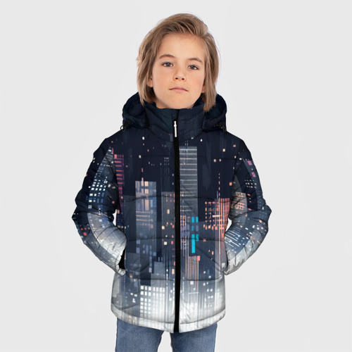 Зимняя куртка для мальчиков 3D с принтом Инверсия дня, фото на моделе #1