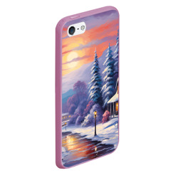 Чехол для iPhone 5/5S матовый Заснеженный  новогодний лес   чудес - фото 2