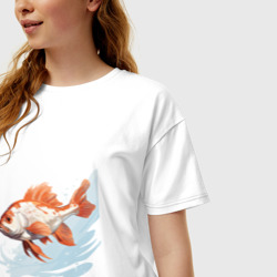Женская футболка хлопок Oversize Рыба на волне - фото 2