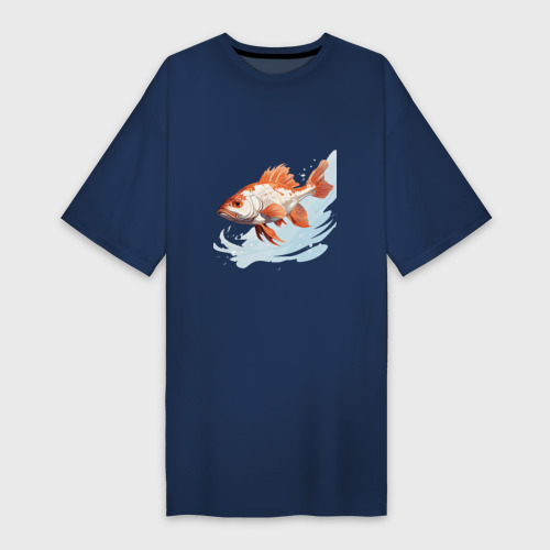 Платье-футболка хлопок Рыба на волне, цвет темно-синий