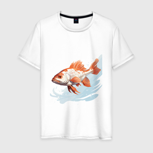 Мужская футболка из хлопка с принтом Рыба на волне, вид спереди №1