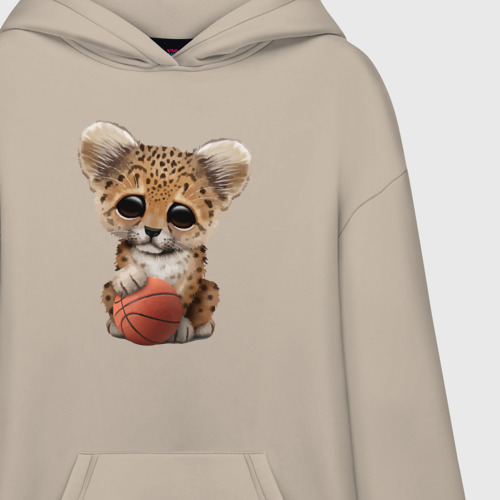 Худи SuperOversize хлопок Леопард баскетболист, цвет миндальный - фото 3
